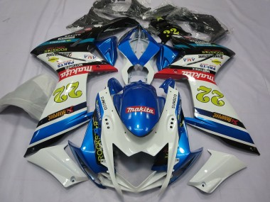 22 Blanco & Azul 2007-2008 Suzuki GSXR 1000 Carenados Moto