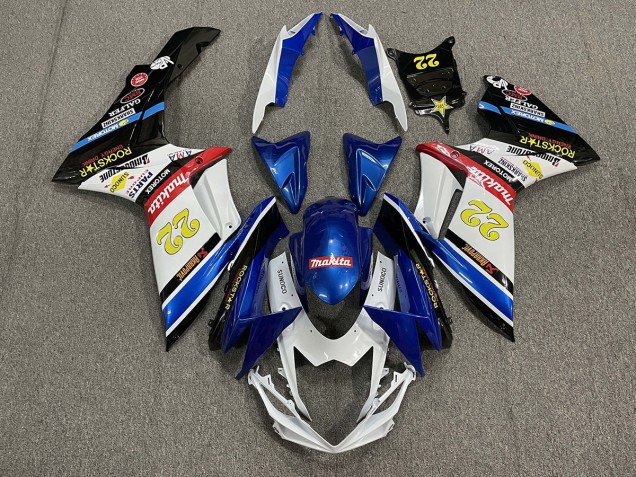 22 Rockstar Blanco & Azul 2011-2024 Suzuki GSXR 600-750 Carenados Moto