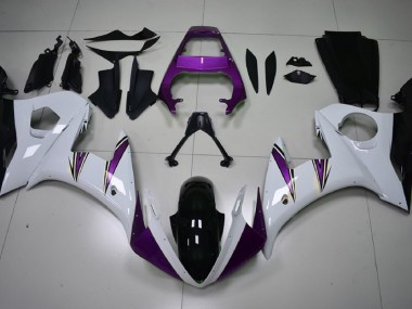 Acentos En Blanco Brillante & Morado 2003-2004 Yamaha R6 Carenados Moto