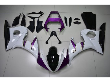 Acentos En Blanco Brillante & Morado 2003-2004 Yamaha R6 Carenados Moto