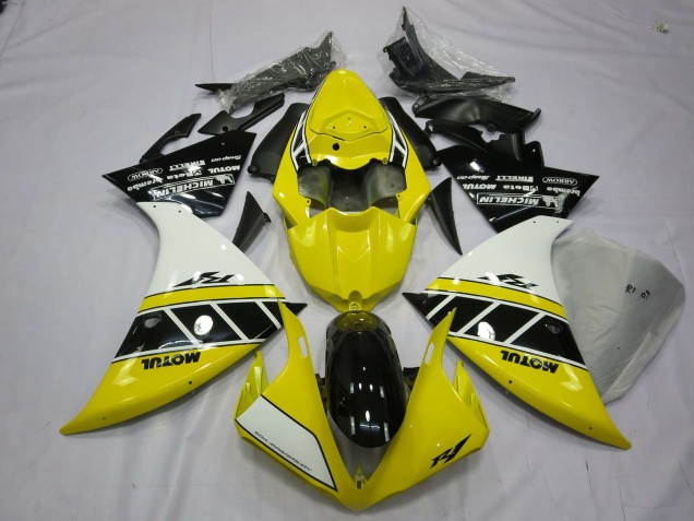 Amarillo & Blanco 2012-2014 Yamaha R1 Carenados Moto