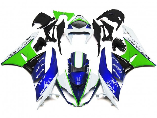 Azul Profundo Verde & Blanco 2009-2012 Kawasaki ZX6R Carenados Moto