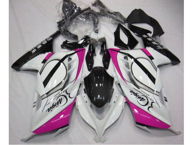 Blanco Brillante & Rosa 2013-2018 Kawasaki Ninja 300 Carenados Moto