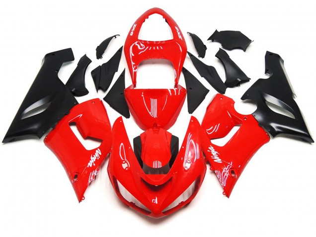 Calcomanías Lisas En Rojo & Blanco Brillante 2005-2006 Kawasaki ZX6R Carenados Moto