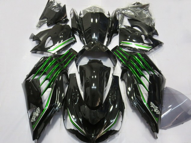 Negro Brillante Con Verde 2012-2021 Kawasaki ZX14R Carenados Moto