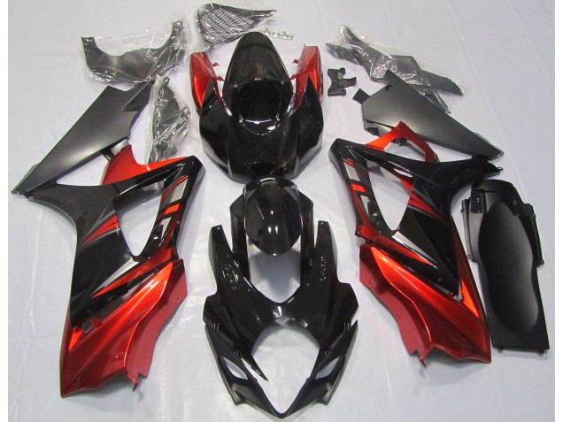 Negro Brillante & Rojo 2007-2008 Suzuki GSXR 1000 Carenados Moto