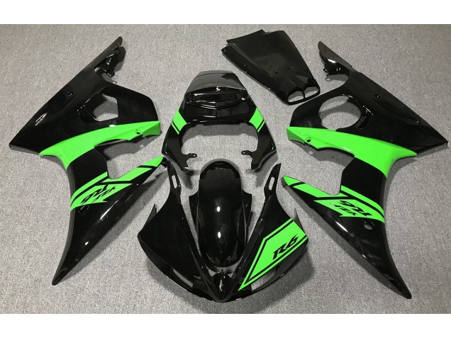 Negro Brillante & Verde 2003-2004 Yamaha R6 Carenados Moto