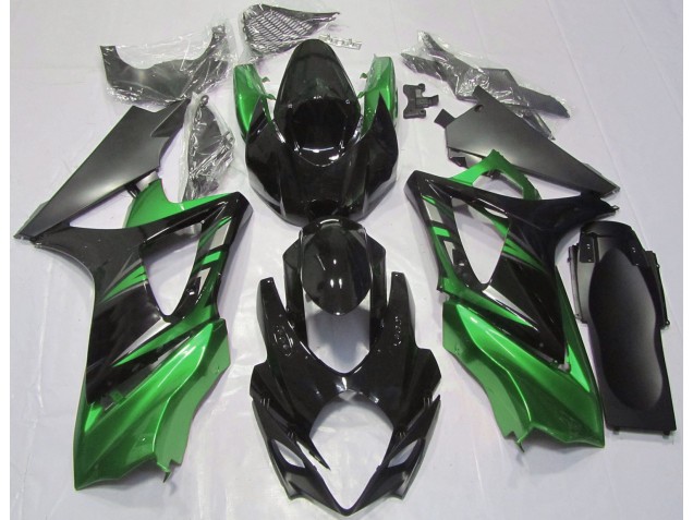 Negro Brillante & Verde 2007-2008 Suzuki GSXR 1000 Carenados Moto