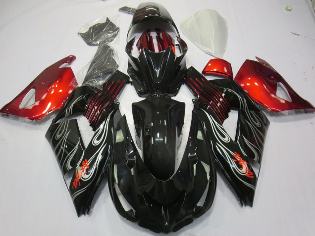 Negro Llama Rojo 2006-2011 Kawasaki ZX14R Carenados Moto