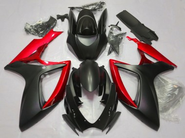 Negro Mate & Rojo 2006-2007 Suzuki GSXR 600-750 Carenados Moto