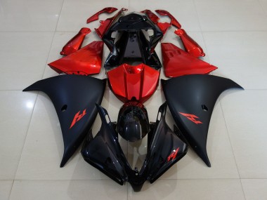 Negro Mate & Rojo Fuego 2012-2014 Yamaha R1 Carenados Moto