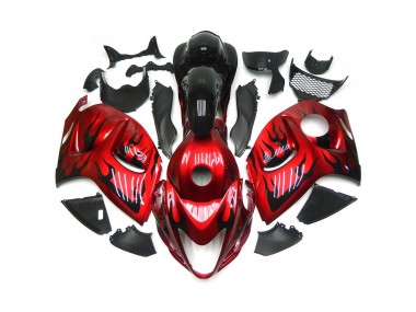 Rojo Vibrante Con Negro Llama 2008-2020 Suzuki GSXR 1300 Carenados Moto